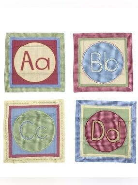 NEW Pottery Barn Kids Gingham Checked A B C D Placemats Wall Hangings Square